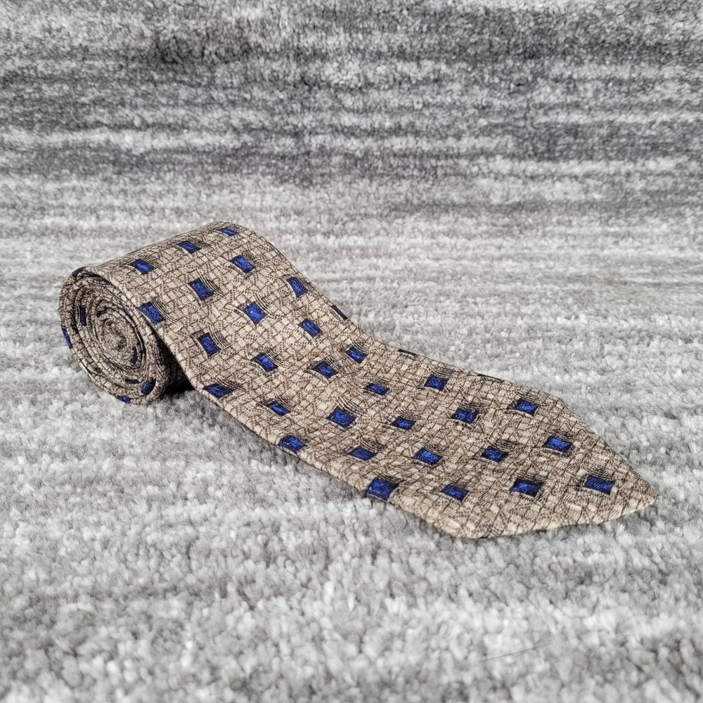 Todays Man Mens Silk Tie Made in Italy Geometric Pattern Blue Tan